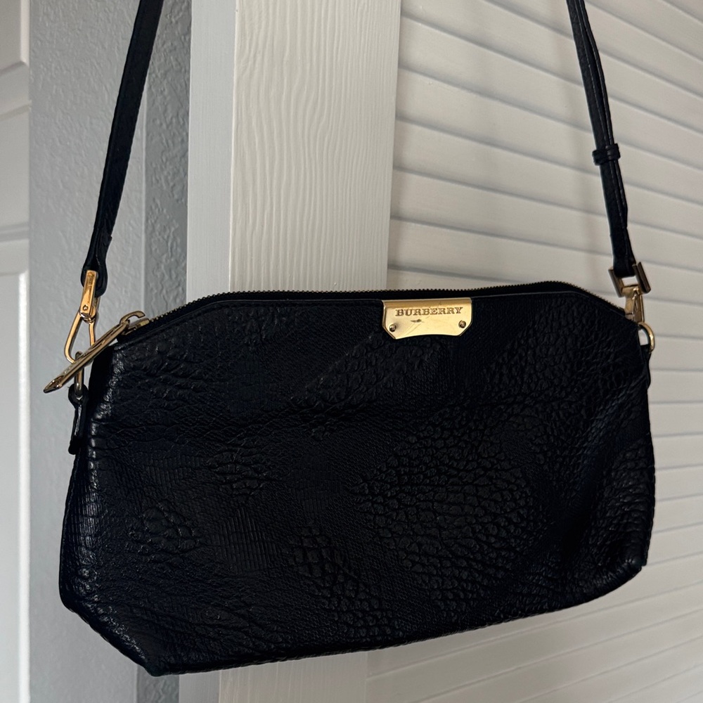 Burberry Textured Black Crossbody Bag with Gold Accents